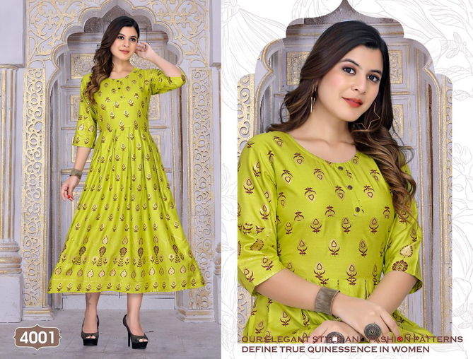 New Riyaa Albeli 2 Fancy Festive Wear Rayon Printed Long Kurti Collection